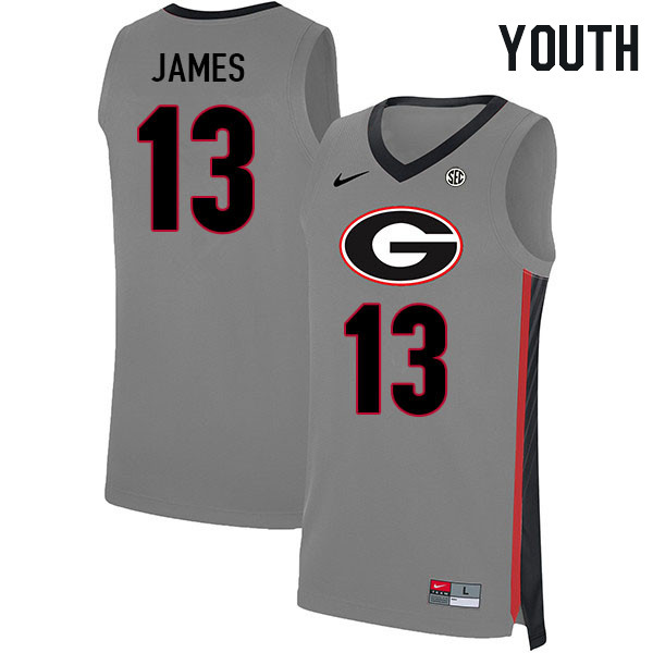 Youth #13 Dylan James Georgia Bulldogs College Basketball Jerseys Stitched Sale-Gray - Click Image to Close